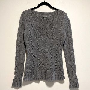 Banana Republic Chunky Cable Knit V-Neck Winter Sweater, Grey, Size XS